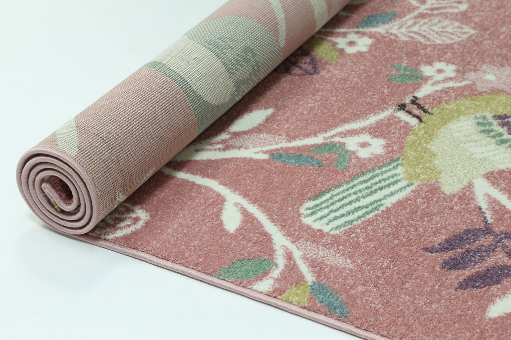 Happy Feet Bright Birds Pink Kids Rug – view 5