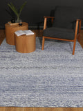 Harlow Cue Blue Wool Blend Rug styled with furniture