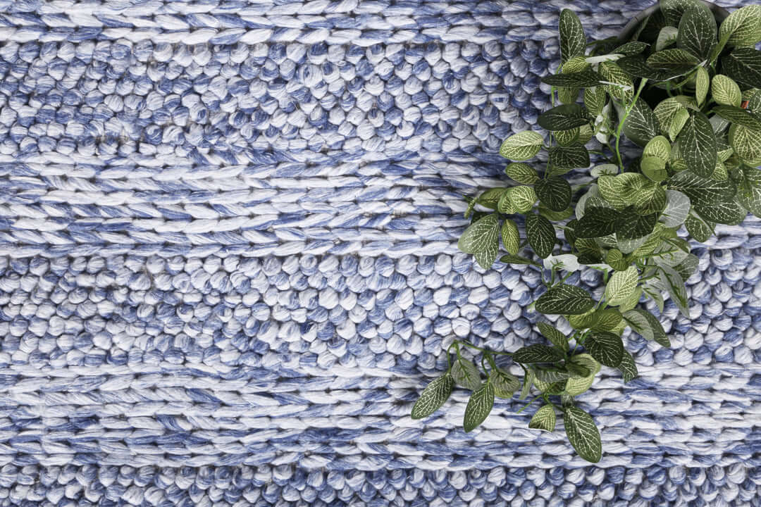 Harlow Ringlets Blue wool blend rug - styled view