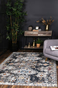 Havana Miramar Contemporary Charcoal & Blue Rug -01 styled with furniture