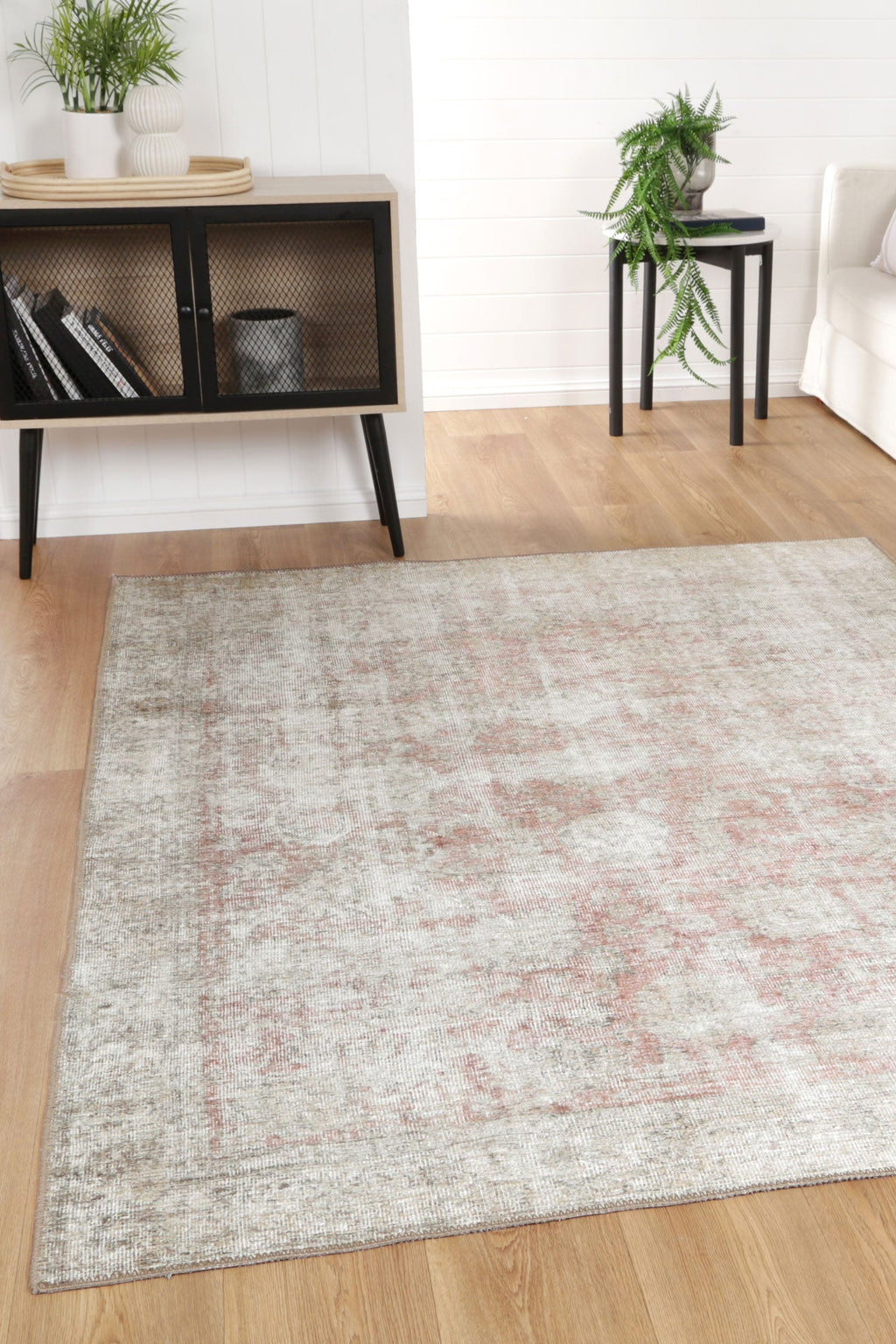 Home Culture Carmella Blush Machine Washable Rug - VTL0023-00 styled with furniture