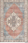 Vintage Crown Augustus Terracotta Sky Blue Washable Rug - 3180-00 full product view