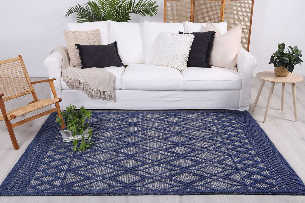 Himalaya Tribal Blue Wool Rug - 700 BLUE styled with furniture