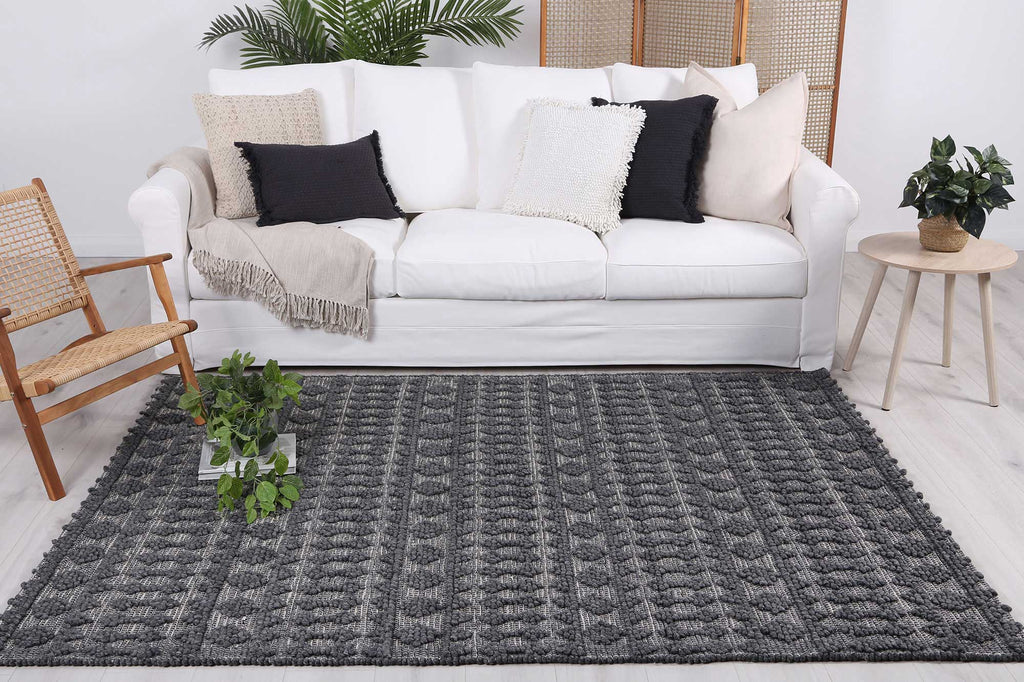 Himalaya Fine Tribal Grey Wool Rug - 900 GREY styled with furniture
