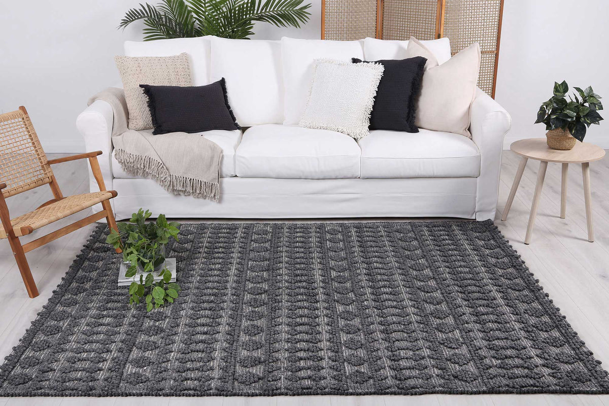 Himalaya Fine Tribal Grey Wool Rug - 900 GREY styled with furniture