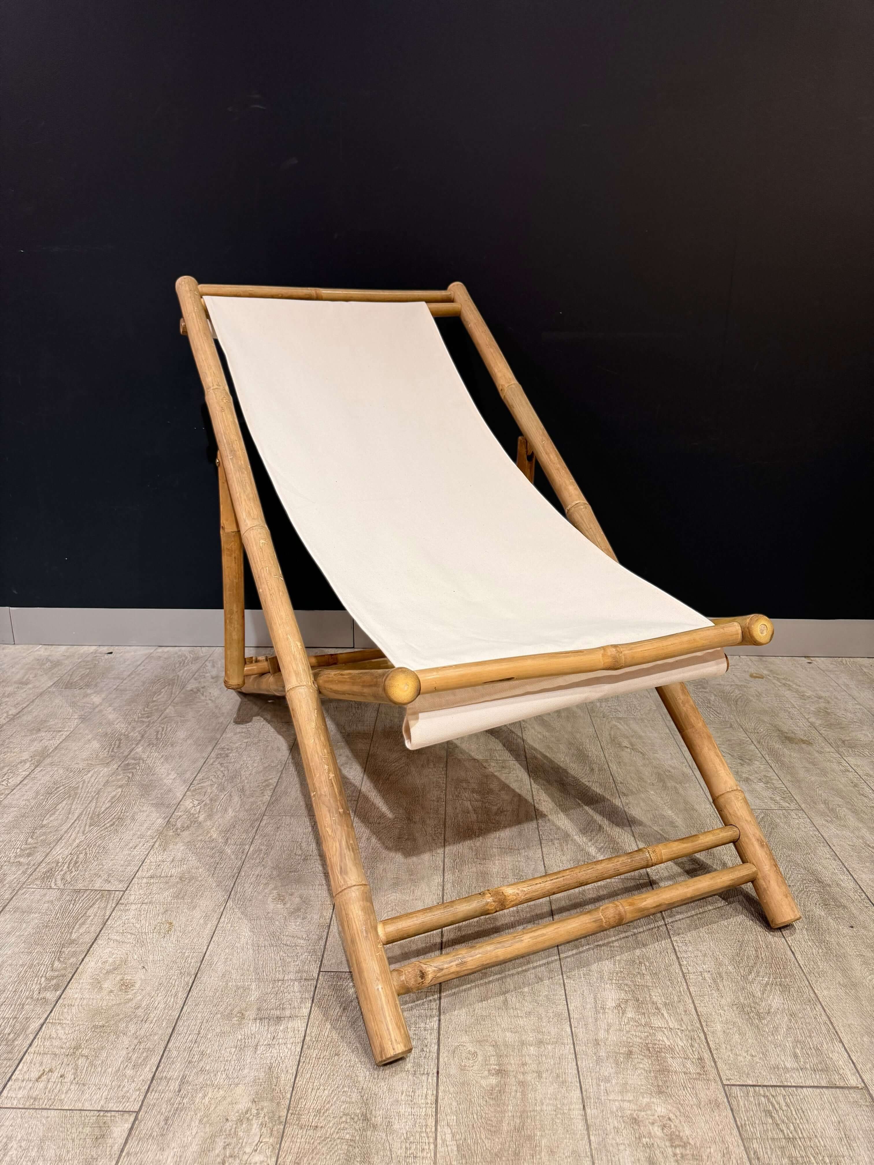 Handmade Bamboo Beach Chair – Foldable Eco-Friendly Lounger with Canvas Seat