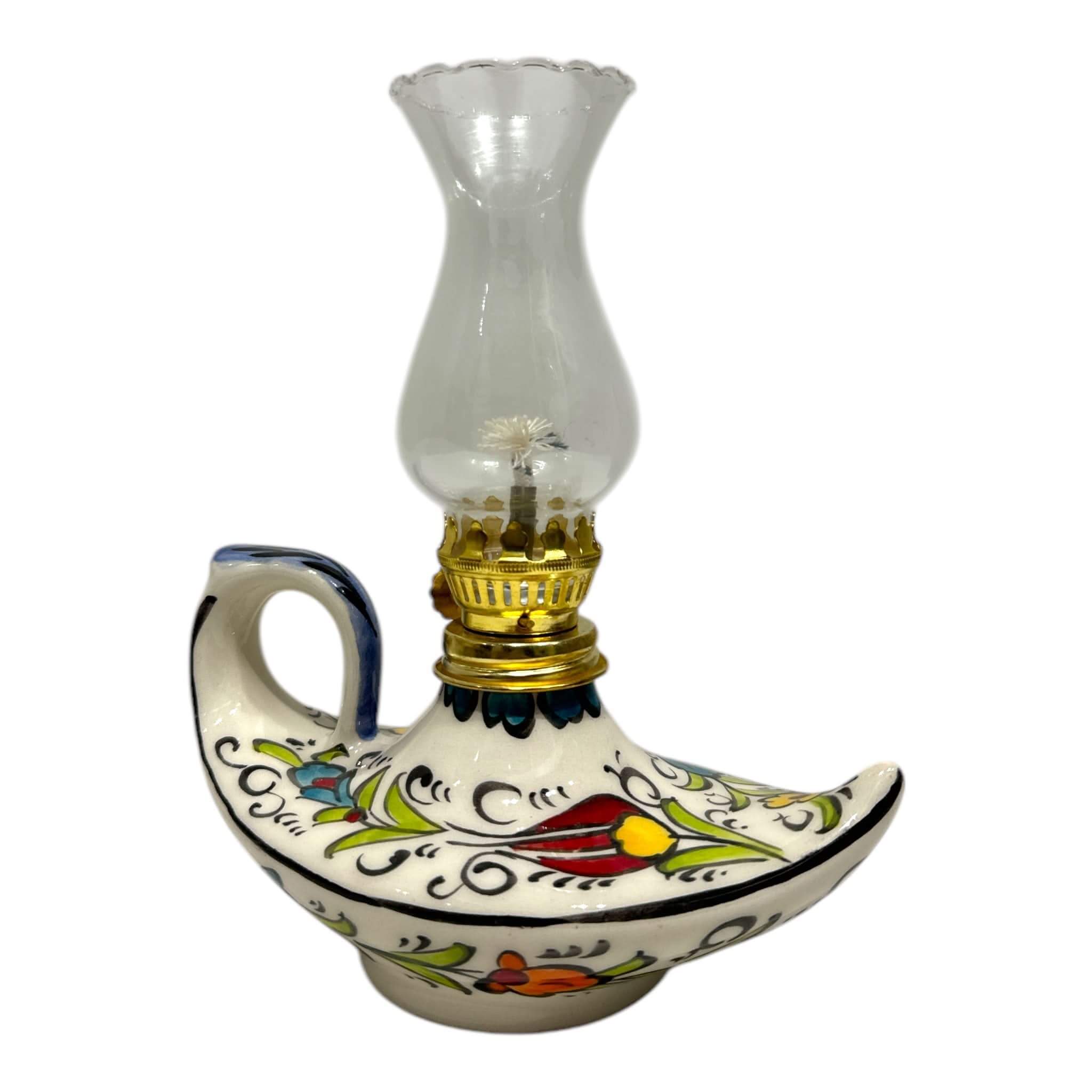Handmade Ceramic Aladdin-Style Oil Lamp– Colorful Floral Design
