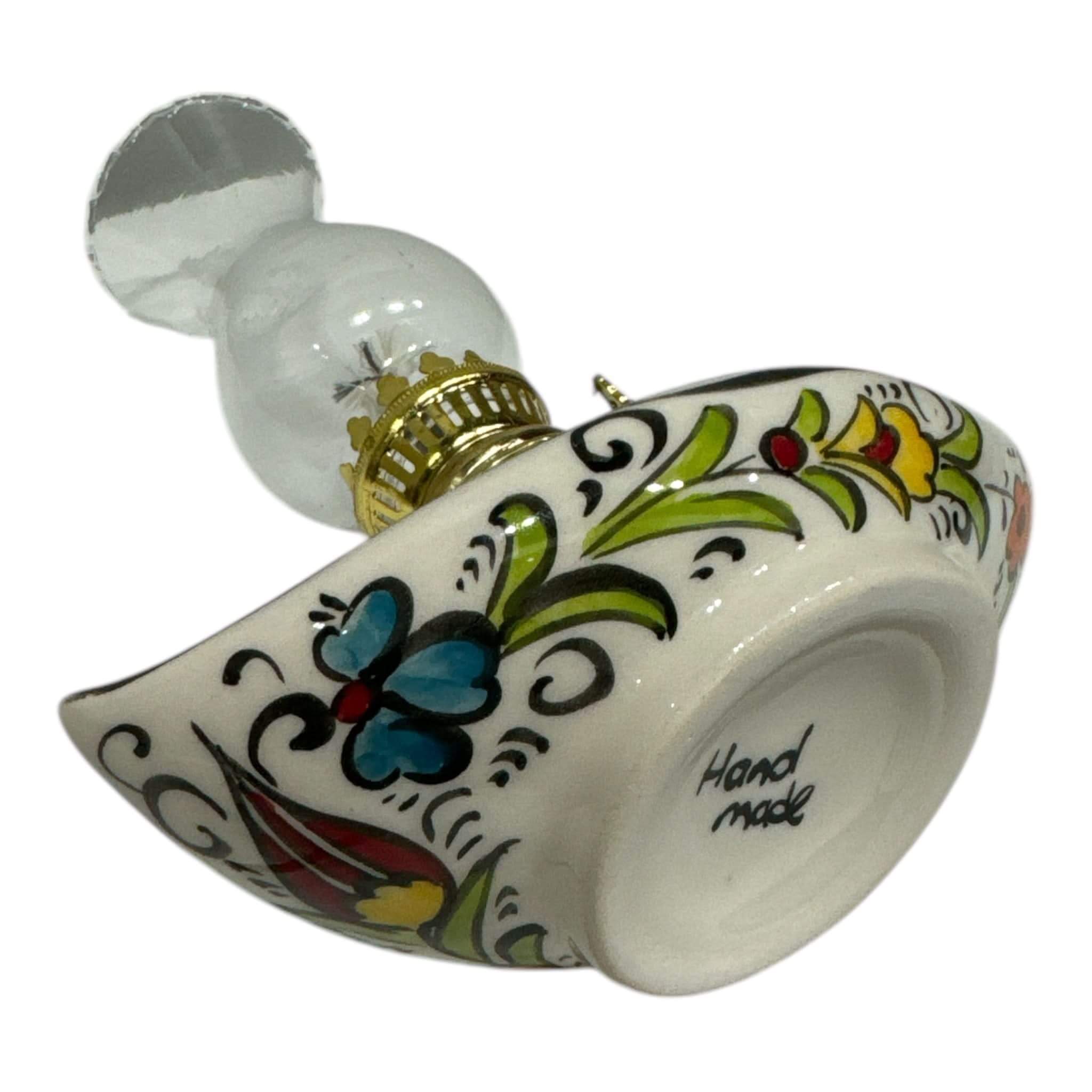 Handmade Ceramic Aladdin-Style Oil Lamp– Colorful Floral Design