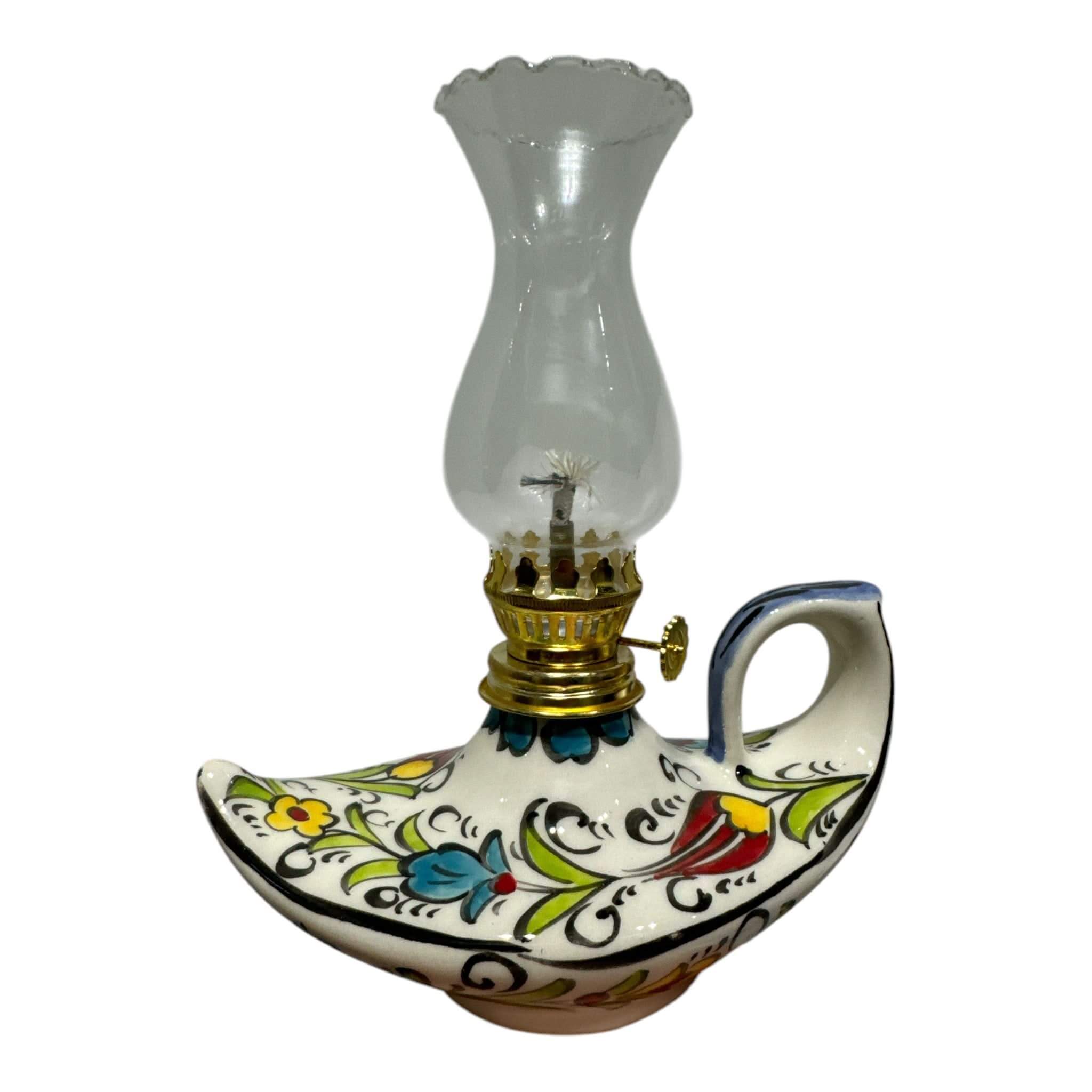 Handmade Ceramic Aladdin-Style Oil Lamp– Colorful Floral Design