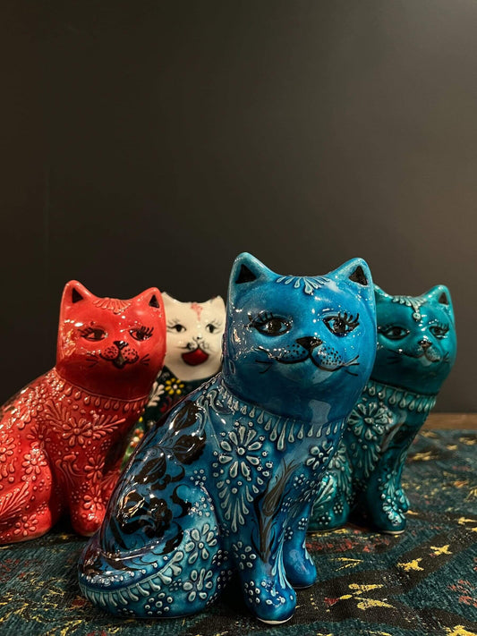 Handmade Ceramic Cats-Elevate your decor with Turkish Ceramic Cats. Handcrafted in Turkey, these unique figurines feature intricate designs inspired by Turkish culture. They bring a touch of protection and prosperity, making them both stylish and meaningf