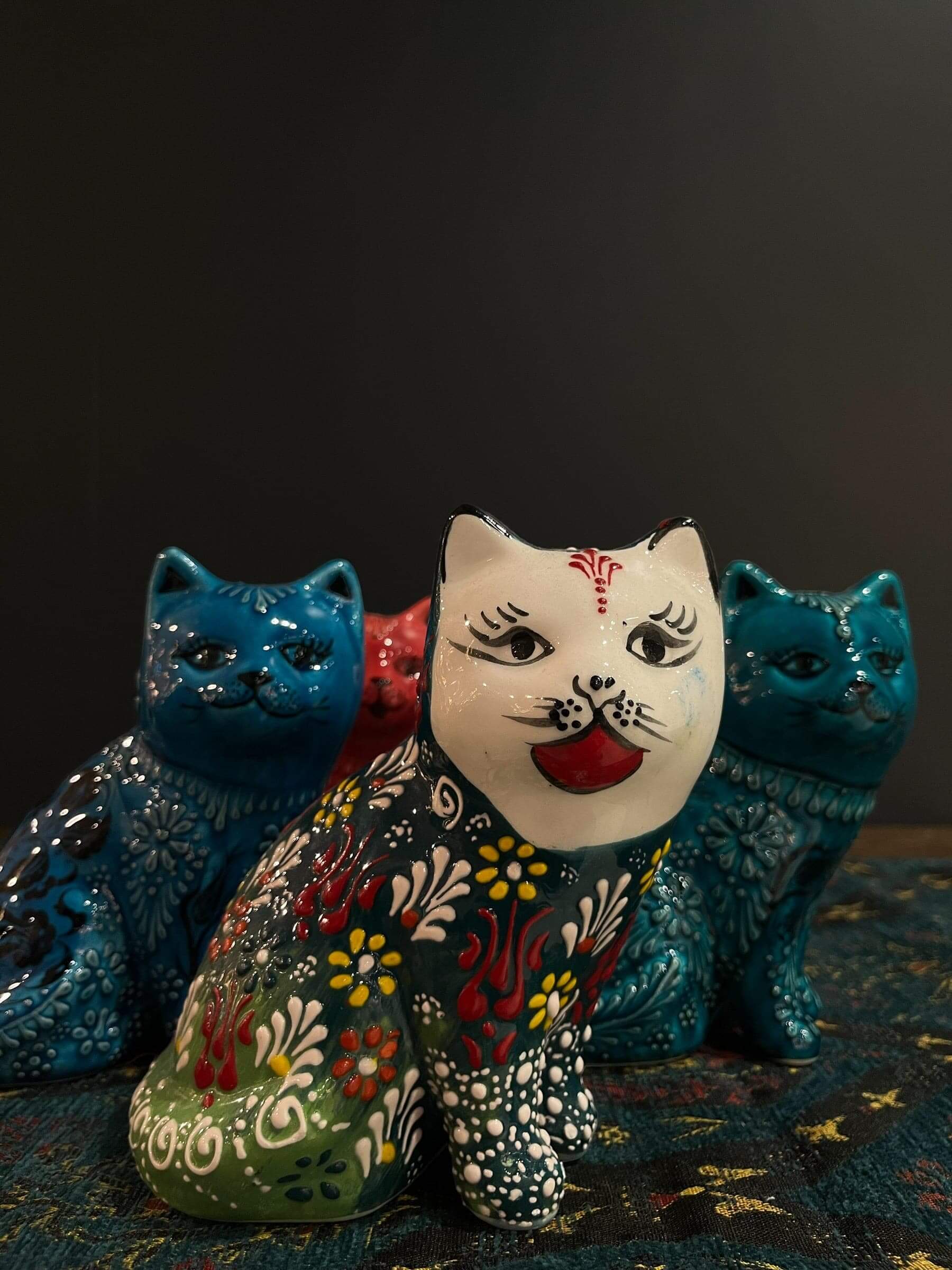 Handmade Ceramic Cats-Elevate your decor with Turkish Ceramic Cats. Handcrafted in Turkey, these unique figurines feature intricate designs inspired by Turkish culture. They bring a touch of protection and prosperity, making them both stylish and meaningf