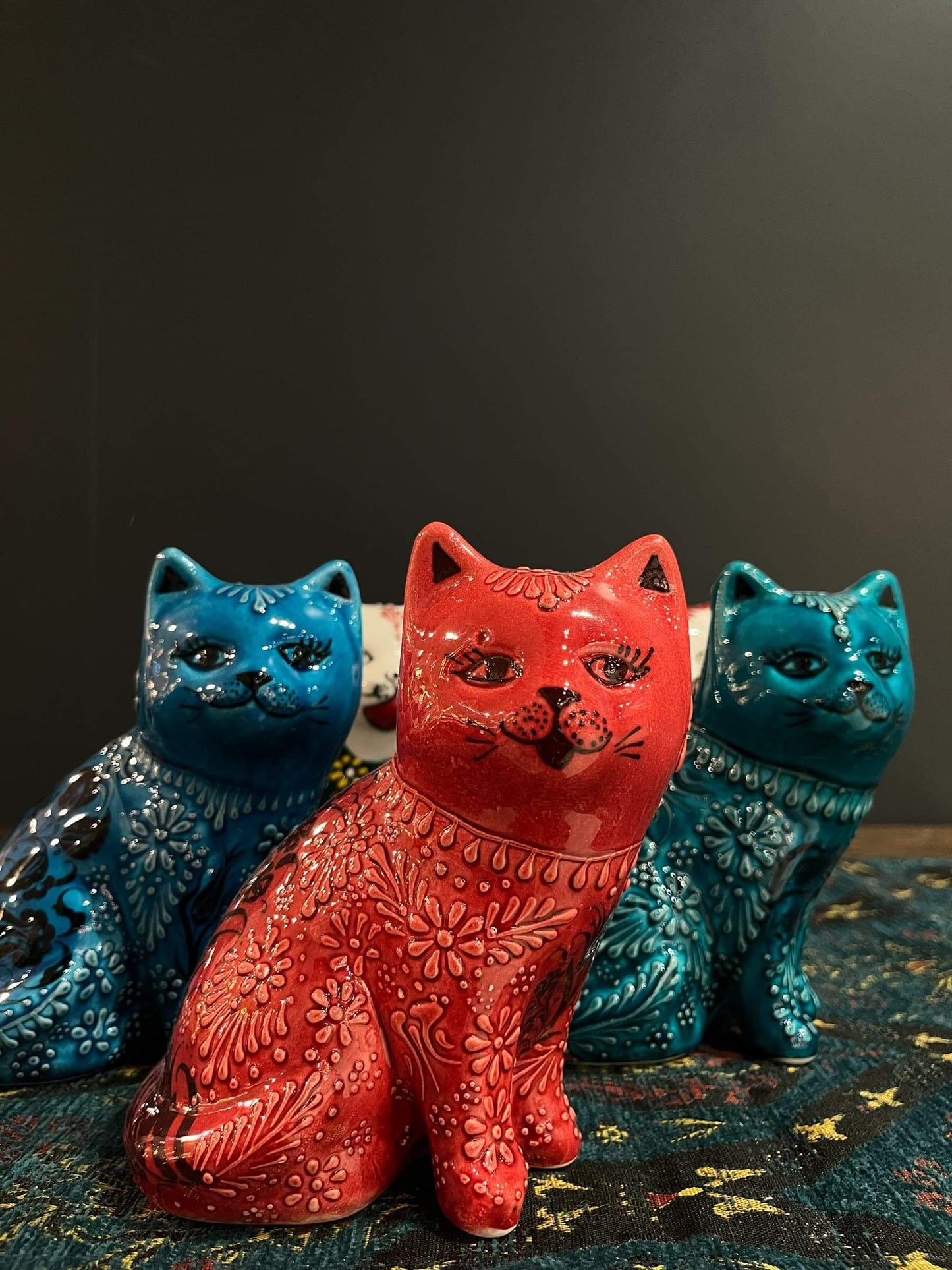 Handmade Ceramic Cats-Elevate your decor with Turkish Ceramic Cats. Handcrafted in Turkey, these unique figurines feature intricate designs inspired by Turkish culture. They bring a touch of protection and prosperity, making them both stylish and meaningf
