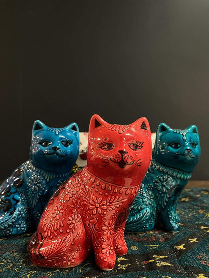 Handmade Ceramic Cats-Elevate your decor with Turkish Ceramic Cats. Handcrafted in Turkey, these unique figurines feature intricate designs inspired by Turkish culture. They bring a touch of protection and prosperity, making them both stylish and meaningf