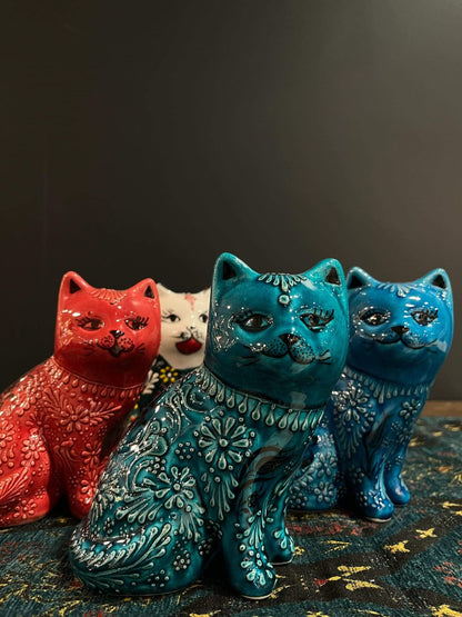 Handmade Ceramic Cats-Elevate your decor with Turkish Ceramic Cats. Handcrafted in Turkey, these unique figurines feature intricate designs inspired by Turkish culture. They bring a touch of protection and prosperity, making them both stylish and meaningf