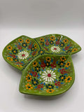 Handmade Turkish Ceramic 3-Section Serving Dish – Floral Appetizer & Snack Plate