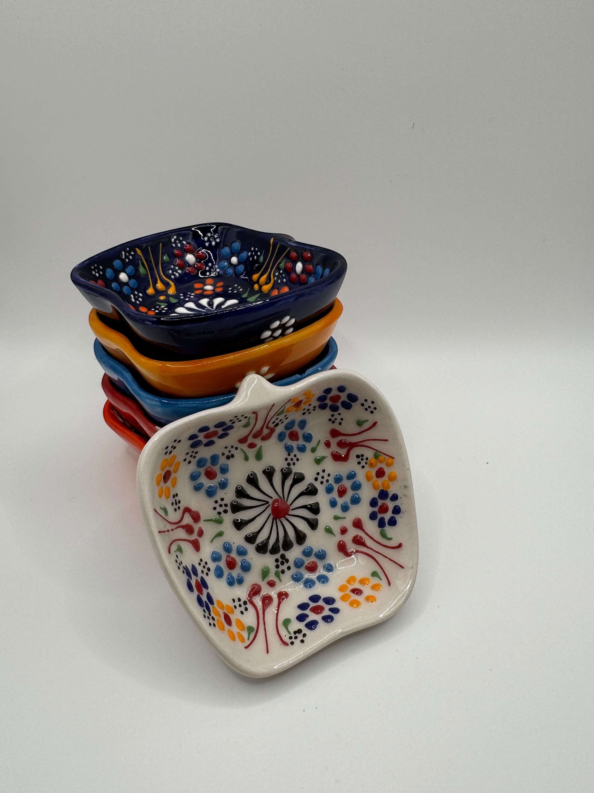 Handmade Turkish Ceramic Apple-Shaped Bowls – Colorful Snack & Dip Dishes (Set of 6)