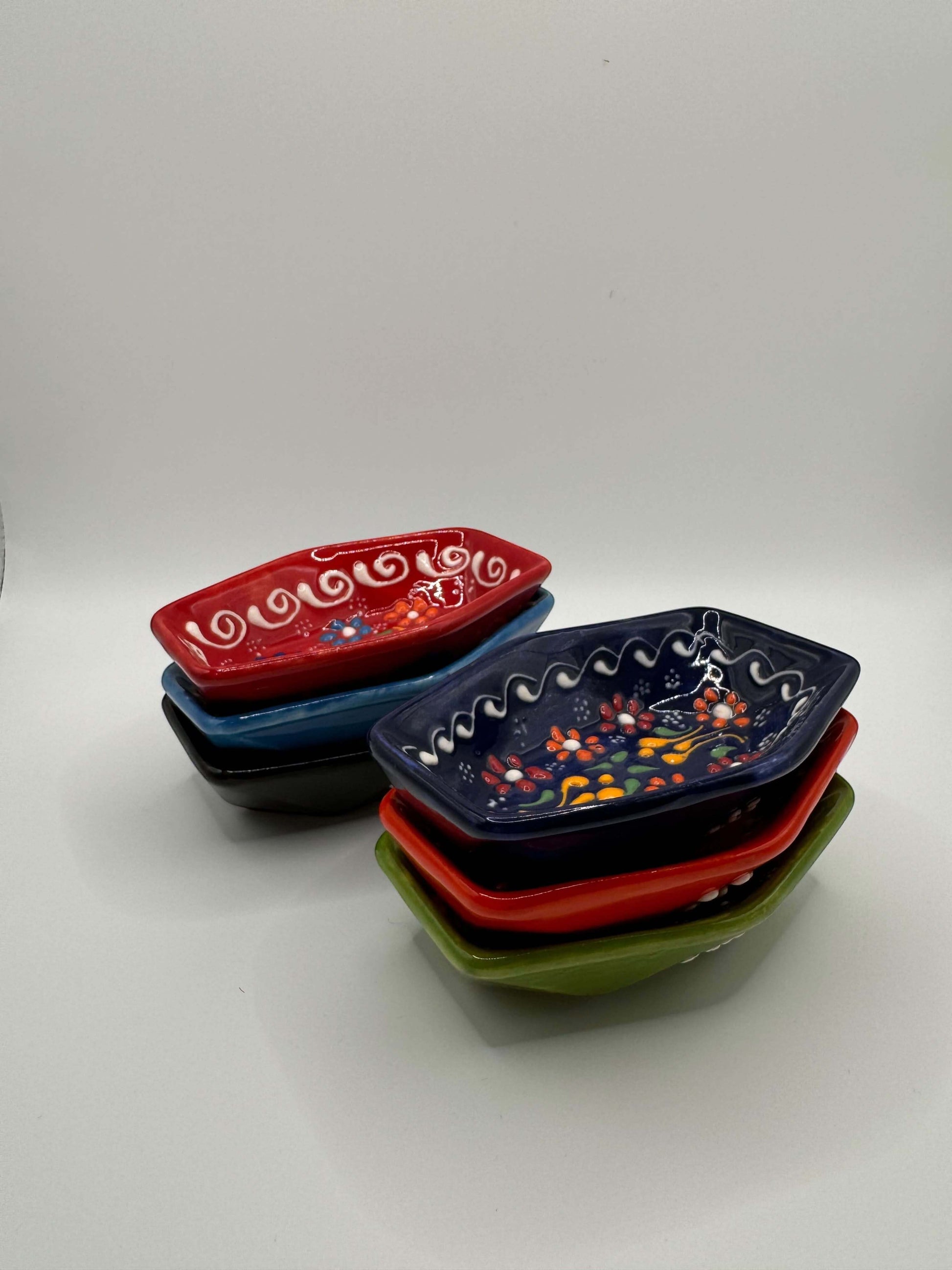 Handmade Turkish Ceramic Hexagon Bowls – Colorful Snack & Serving Dishes (Set of 6)