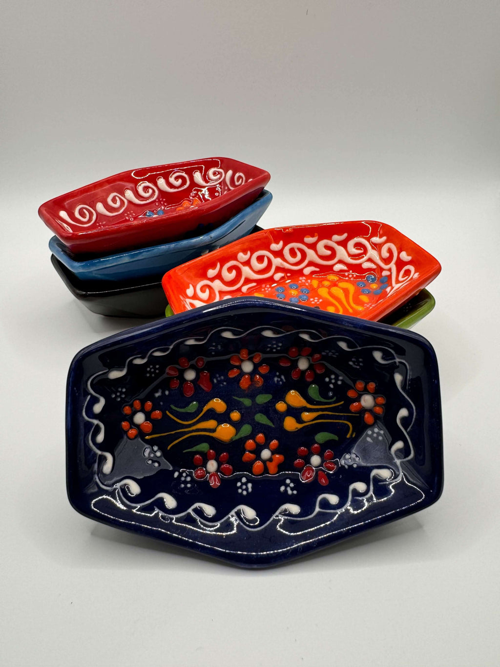 Handmade Turkish Ceramic Hexagon Bowls – Colorful Snack & Serving Dishes (Set of 6)
