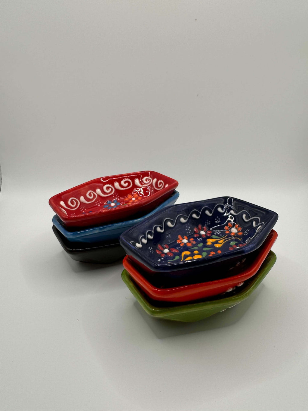 Handmade Turkish Ceramic Hexagon Bowls – Colorful Snack & Serving Dishes (Set of 6)