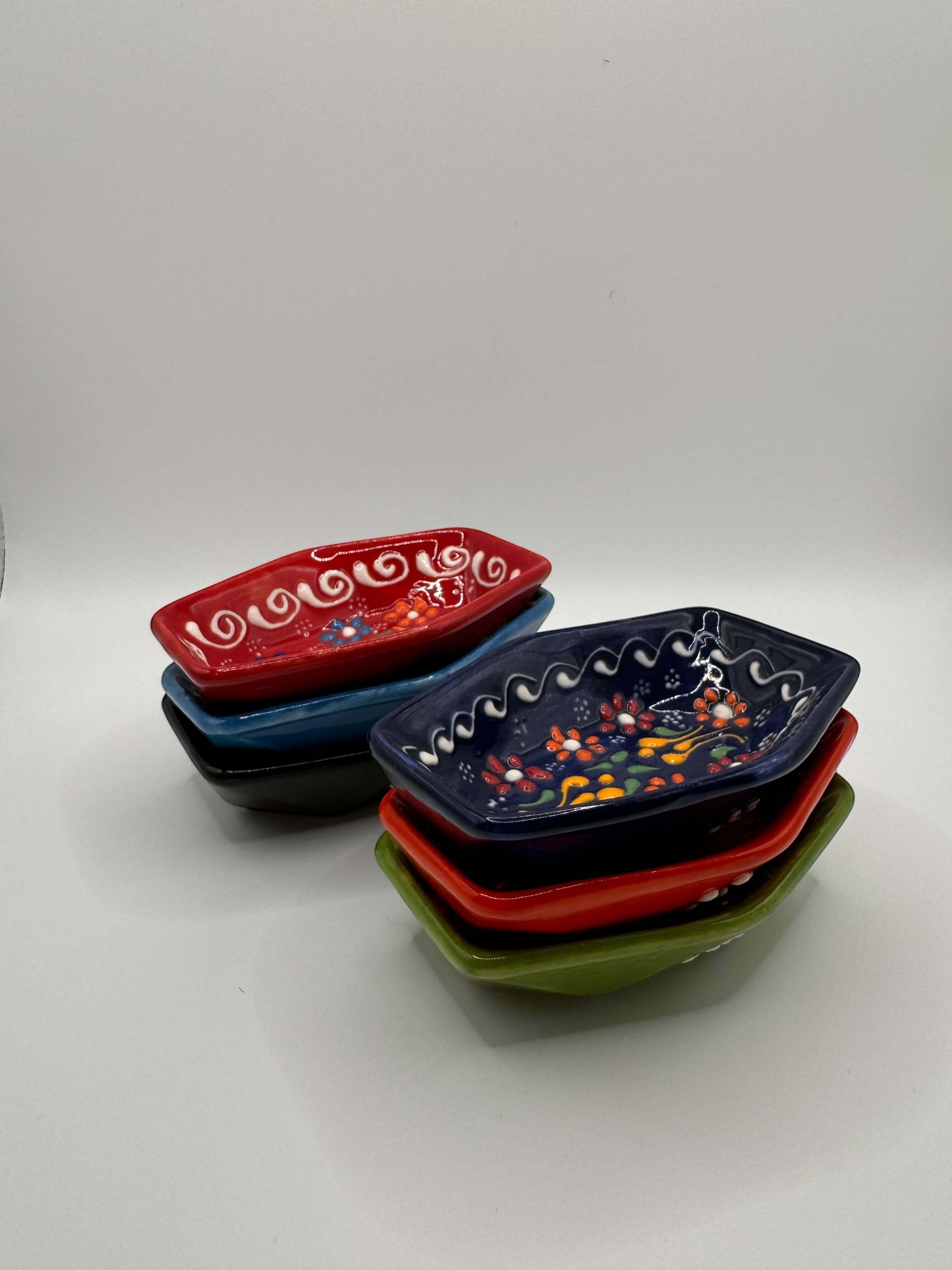 Handmade Turkish Ceramic Hexagon Bowls – Colorful Snack & Serving Dishes (Set of 6)