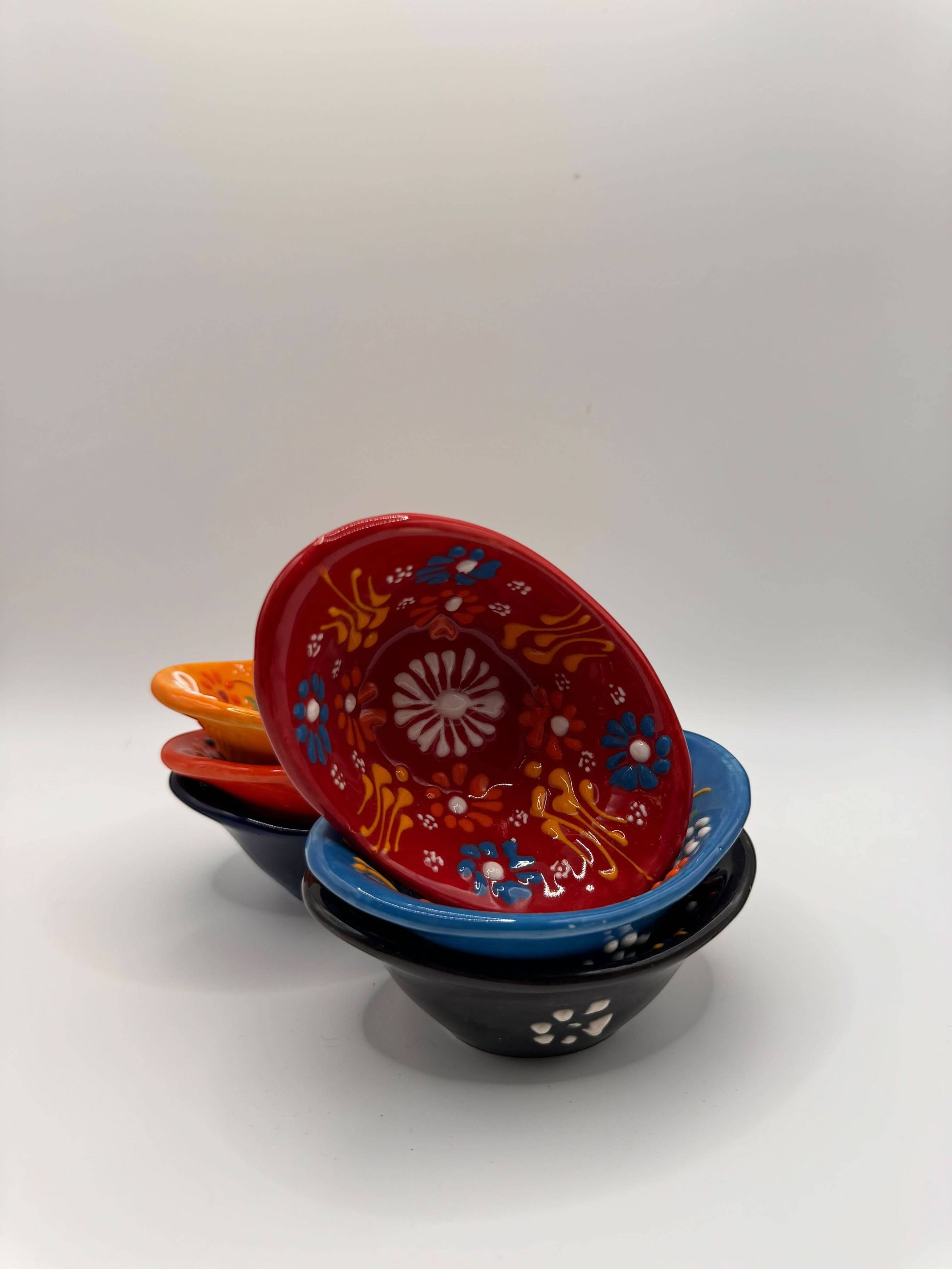Handmade Turkish Ceramic Mini Bowls – Colorful Floral Dip & Sauce Dishes (Set of 6)