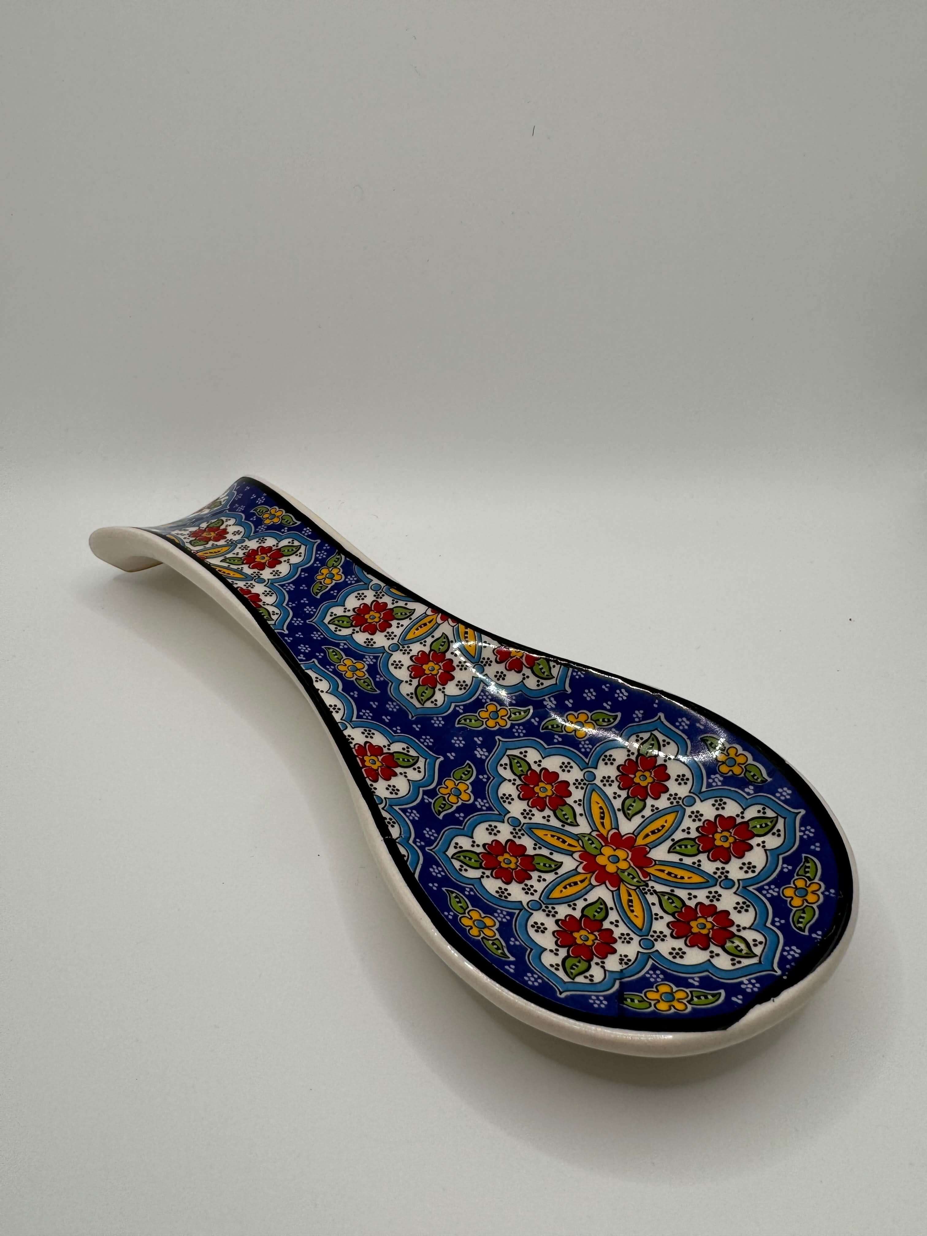 Handmade Turkish Ceramic Spoon Rest – Colorful Floral Kitchen Utensil Holder