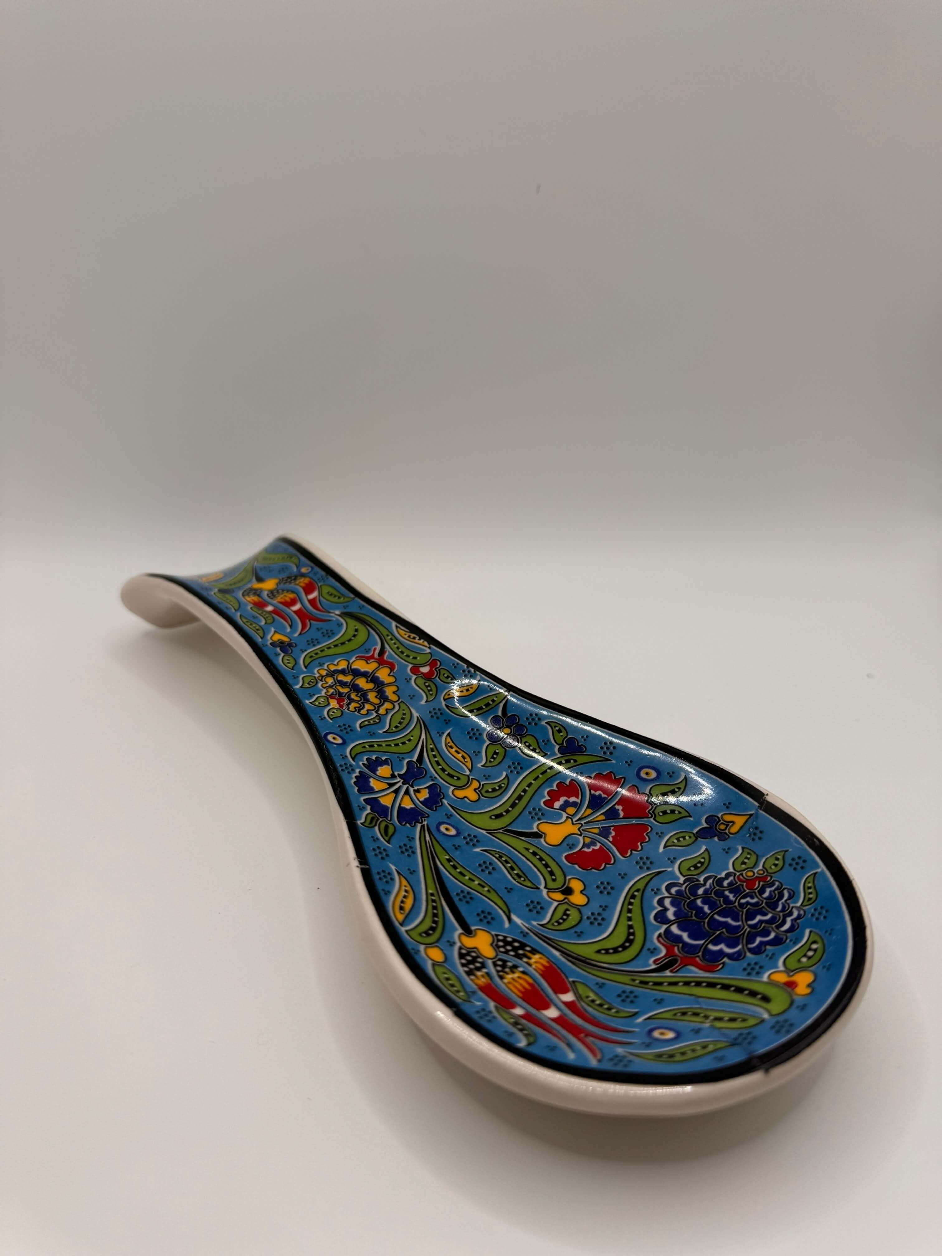 Handmade Turkish Ceramic Spoon Rest – Colorful Floral Kitchen Utensil Holder