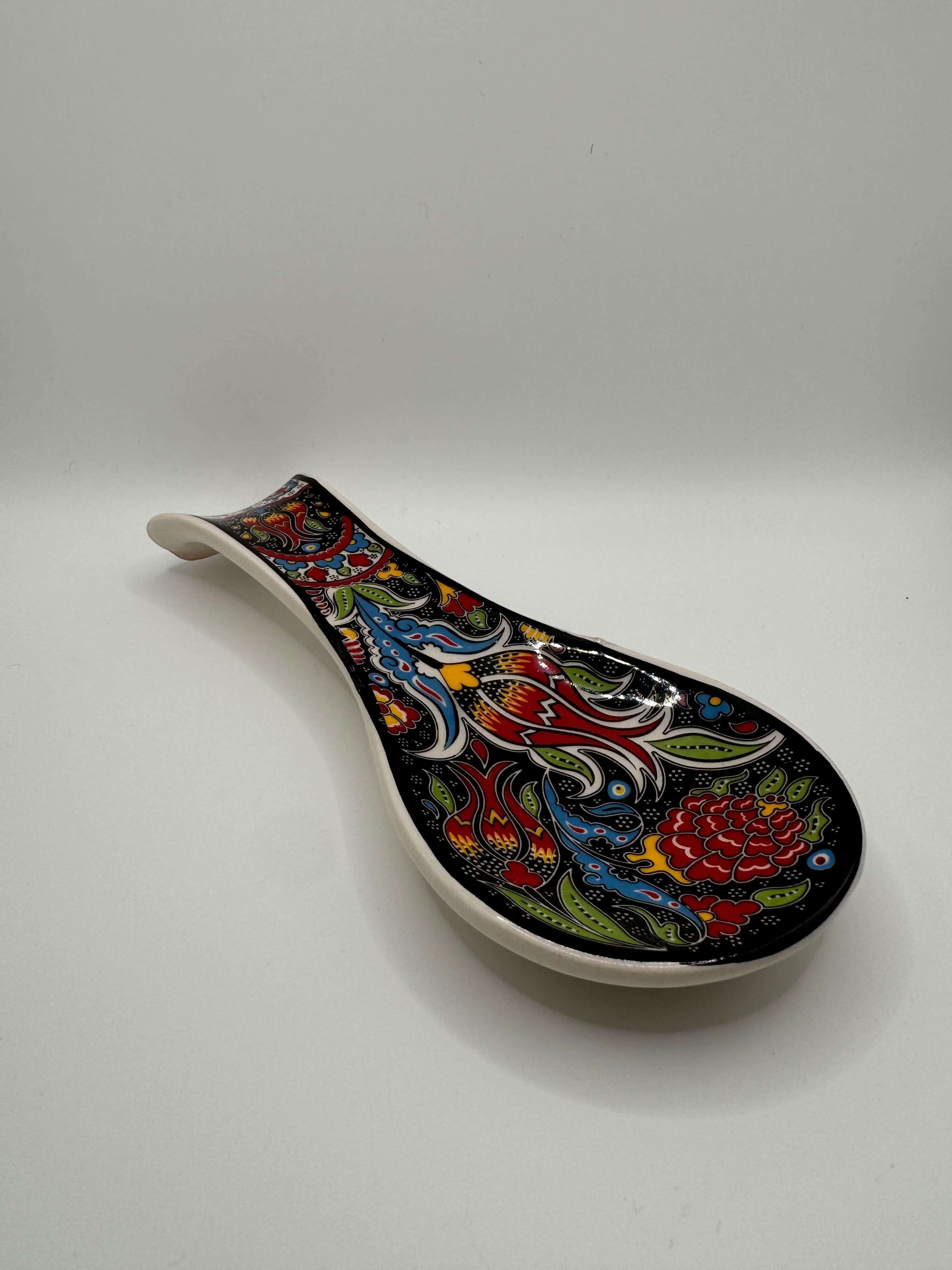 Handmade Turkish Ceramic Spoon Rest – Colorful Floral Kitchen Utensil Holder