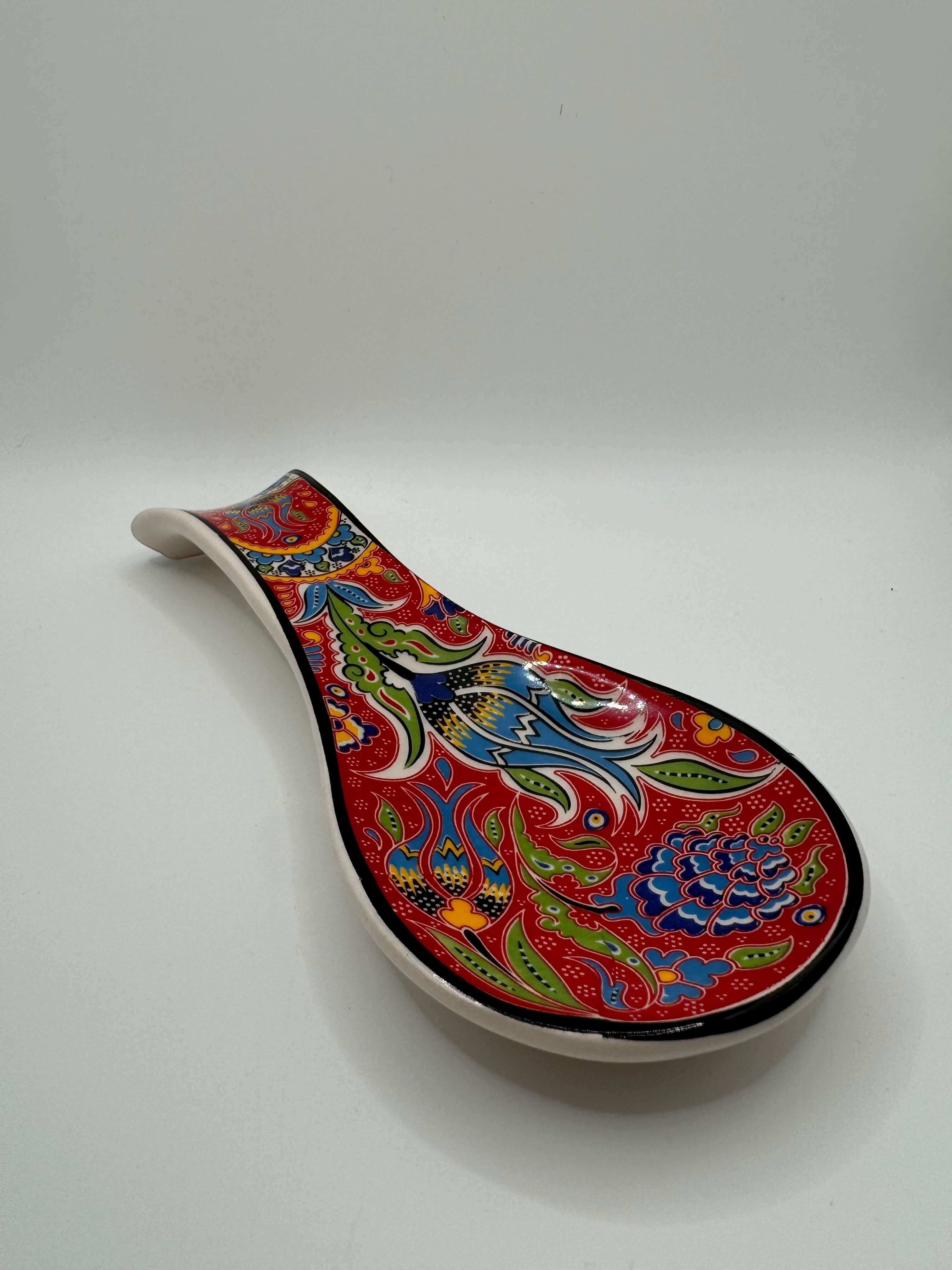 Handmade Turkish Ceramic Spoon Rest – Colorful Floral Kitchen Utensil Holder