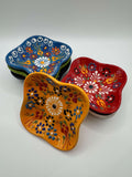 Handmade Turkish Ceramic Square Bowls – Colorful Floral Snack & Dip Dishes (Set of 6)