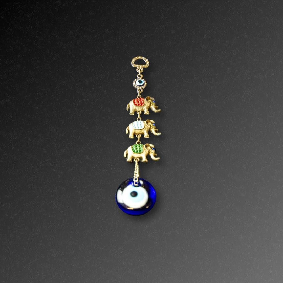 Hanging Evil Eye with 3 Elephants