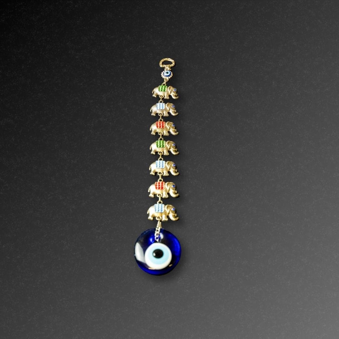Hanging Evil Eye with 7 Elephants (Coloured)