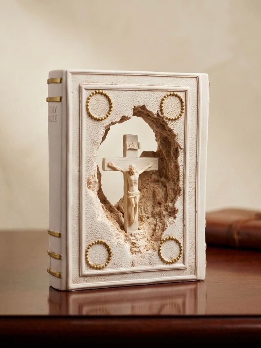 Holy Bible Cross Decor 18x24cm with a detailed crucifix design, perfect for religious home decor.