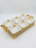 Elegant 6-Compartment Gold Serveware Tray with Clear Lids (20x38cm) | Luxury Divided Serving Dish