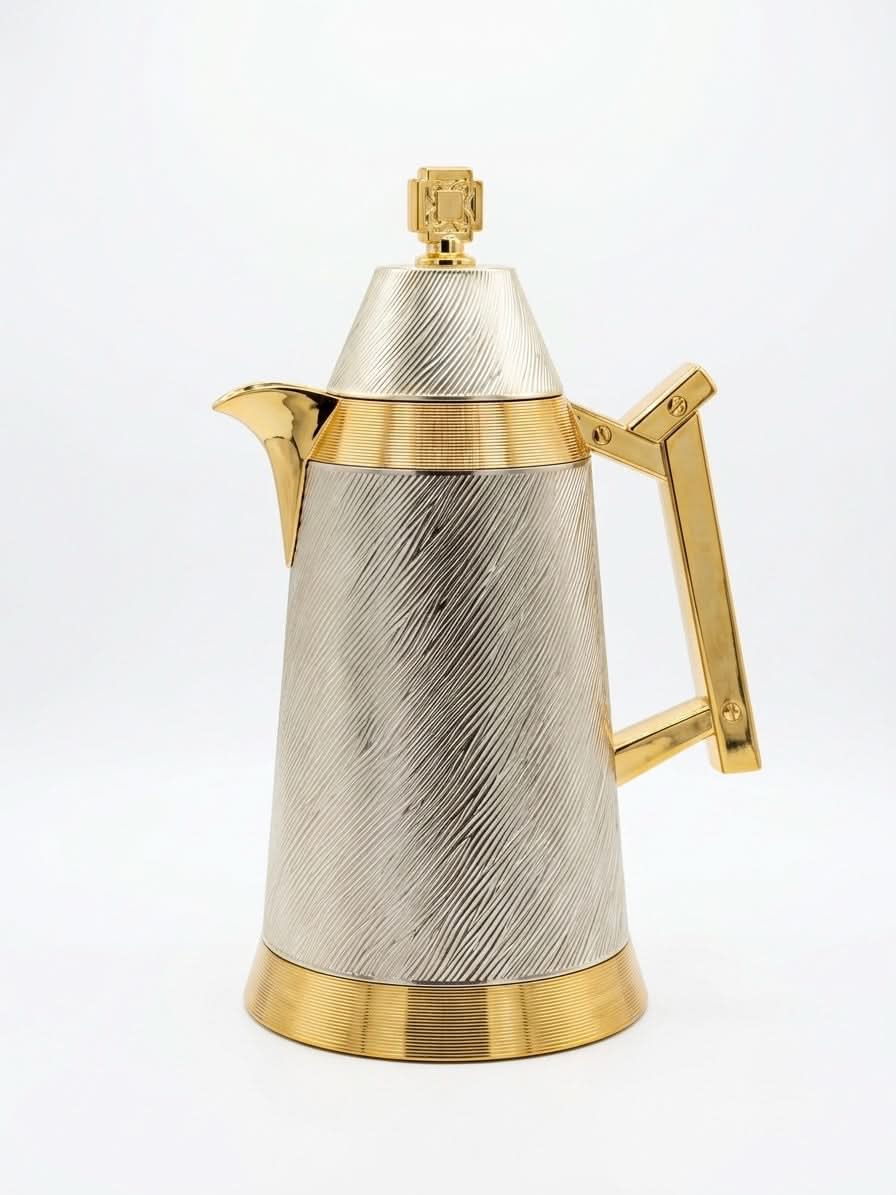 Premium Textured Gold & Silver Thermal Carafe | Luxury Insulated Thermos 1L