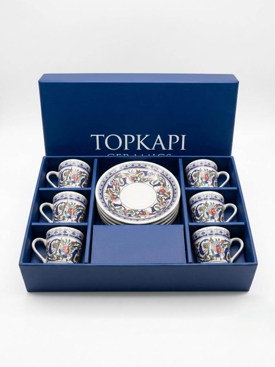 Topkapi Deluxe Turkish Coffee Cup Set (12-Piece Ceramic Set with Box)