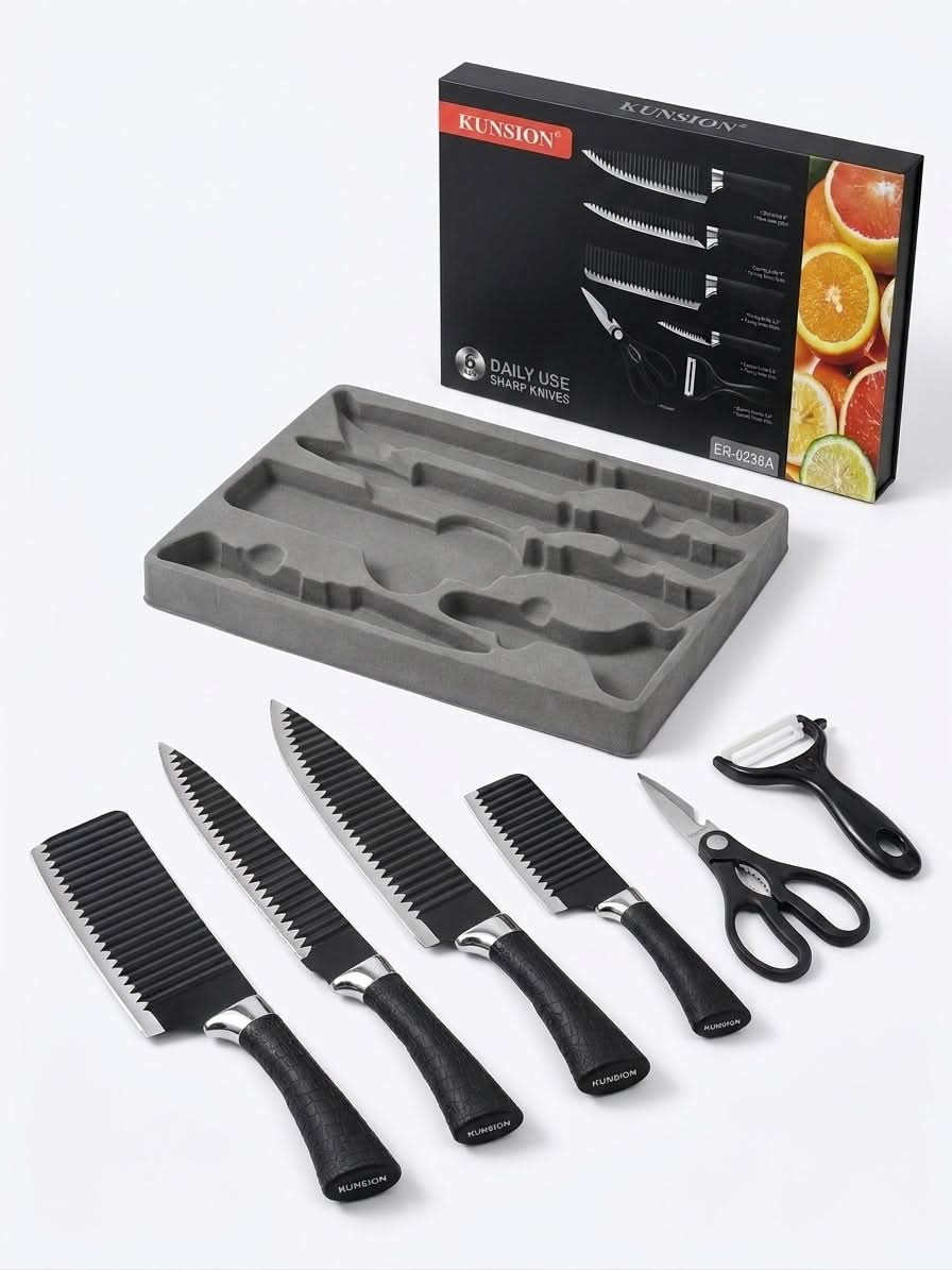 KUNSION 6-Piece Non-Stick Kitchen Knife Set (Model ER-0238A)