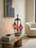 Handcrafted Turkish Mosaic 3-Globe Table Lamp – Vibrant Red, Blue & Orange