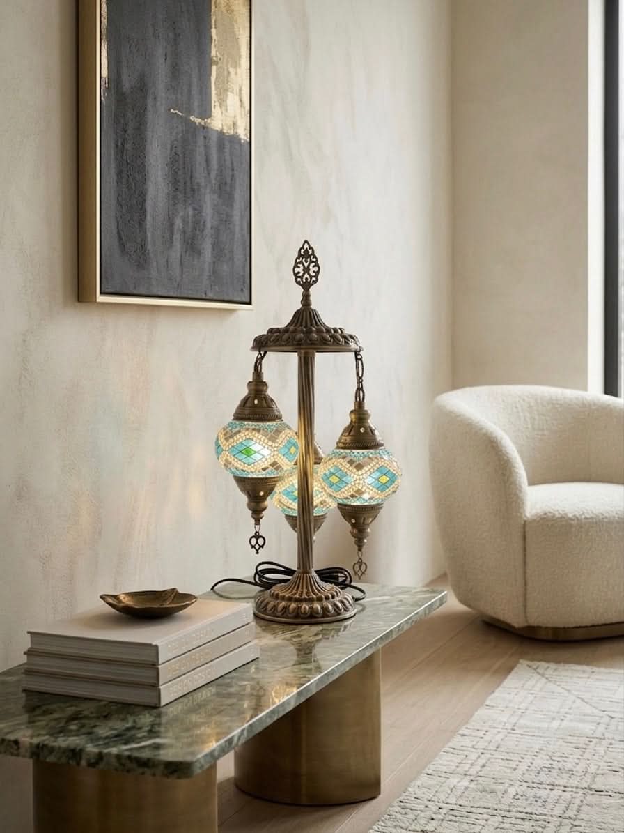 Authentic Blue & Green Turkish Mosaic Table Lamp (50x20cm)
