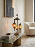 Authentic 3-Globe Turkish Mosaic Table Lamp – Red, Blue & Yellow Diamond