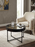 Luxury 60cm Round Gear Clock Coffee Table | Glass & Black Metal Statement Piece