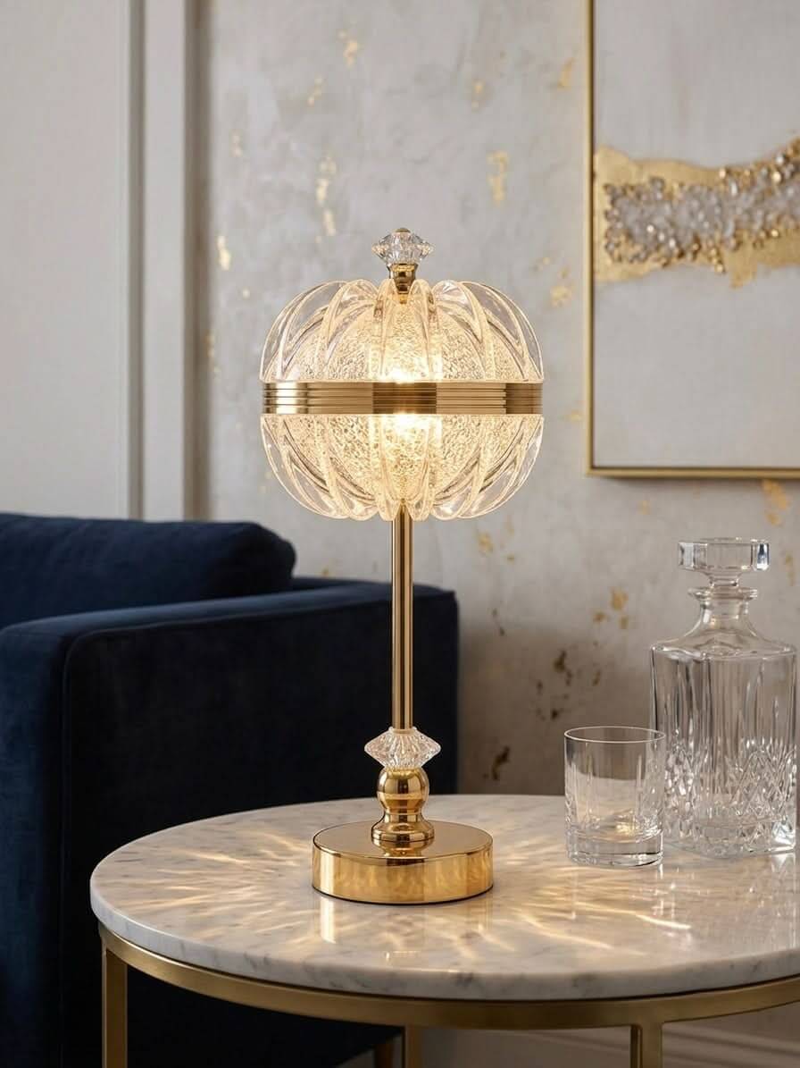 Luxury Crystal-Style Gold Bedside Lamp | USB Rechargeable Touch Light