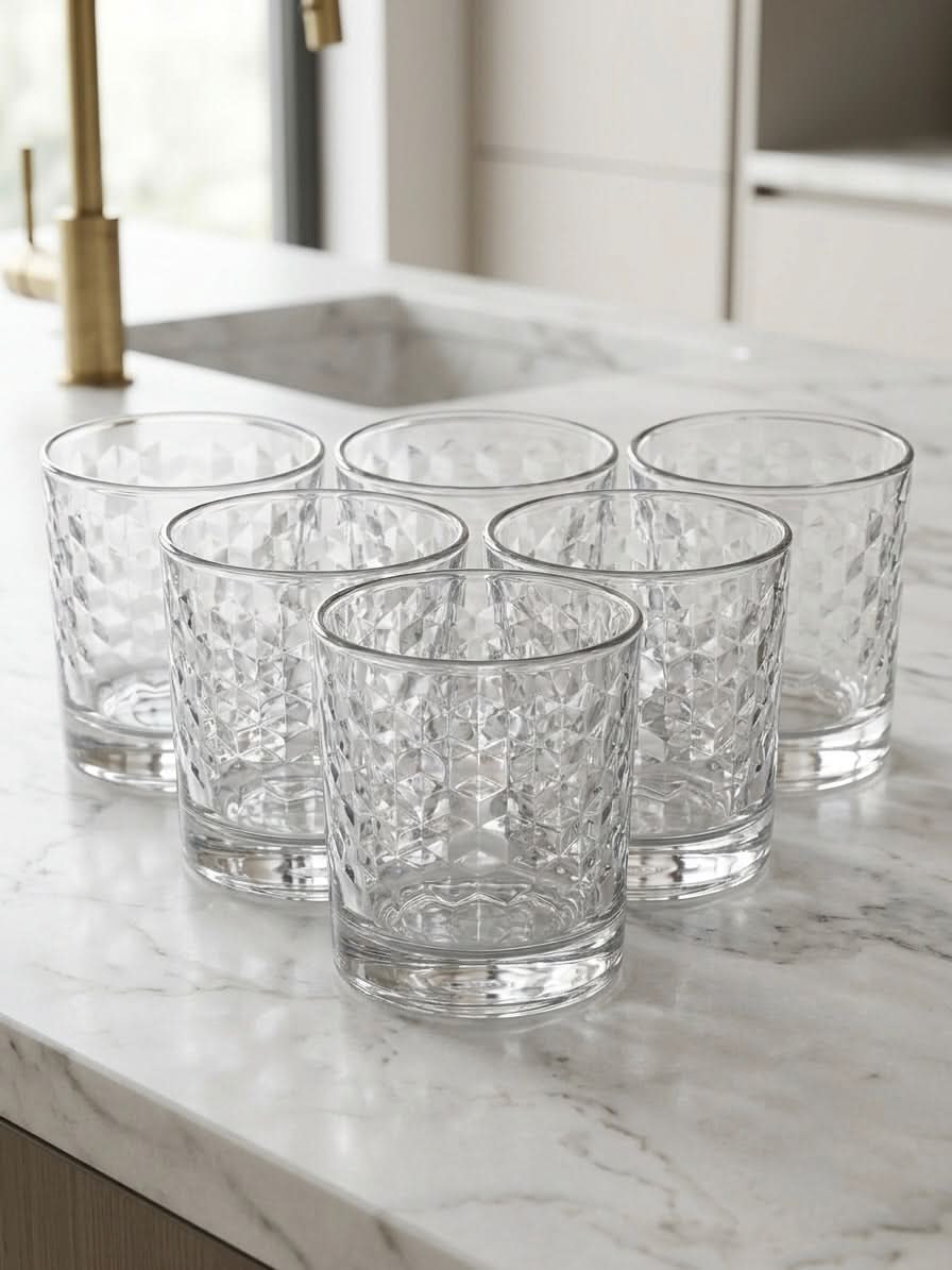 Premium Geometric Whiskey Glass Set – 6 Piece (375ml)