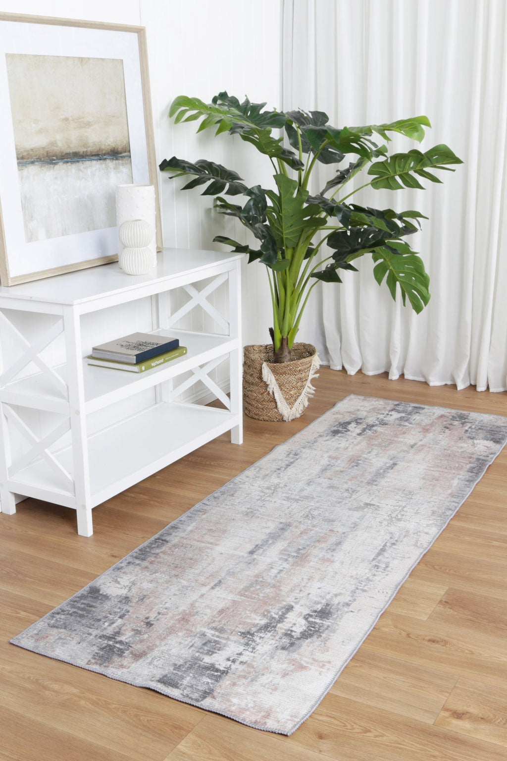 Vintage Crown Leopold Ash Ivory Washable Rug - With Fringe – view 3