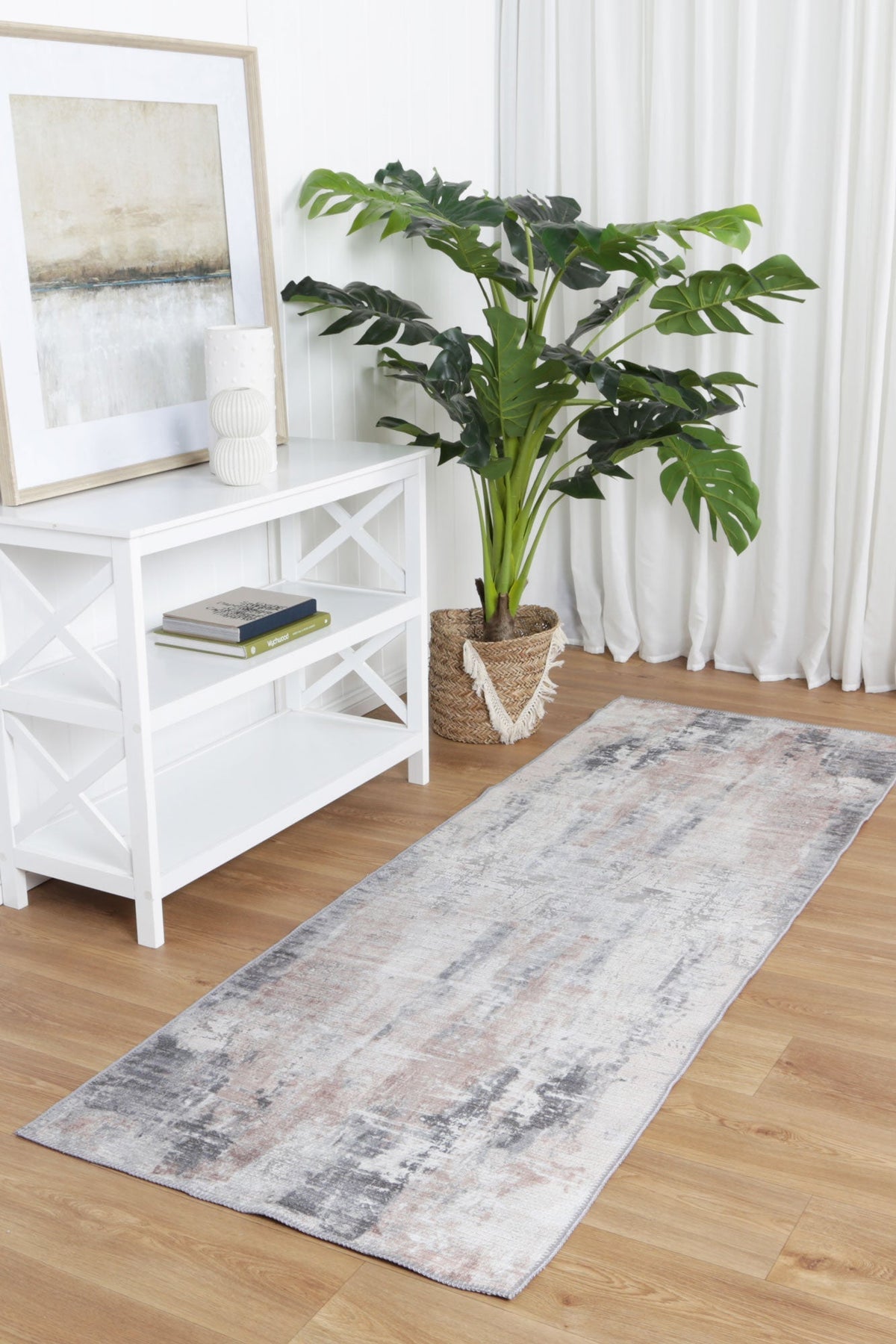 Vintage Crown Leopold Ash Ivory Washable Rug - With Fringe – view 3