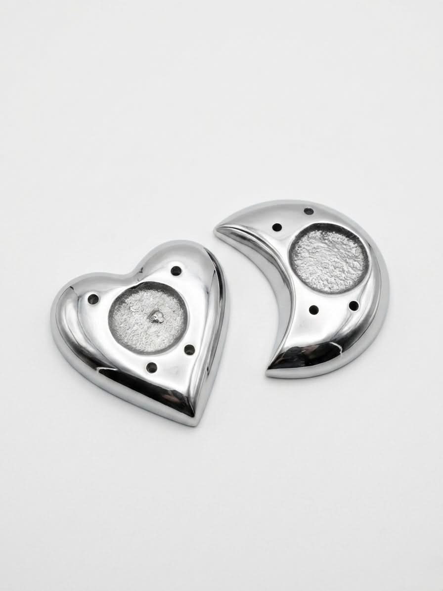 Silver Heart & Moon Incense Holder 4.5x3.5cm