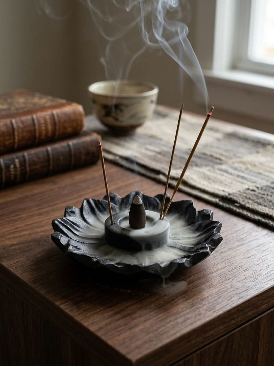 Black Lotus Incense Stick & Cone Holder 10cm