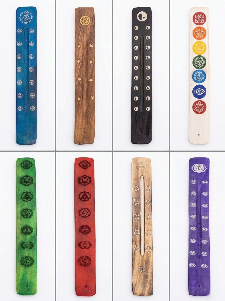 Wooden Incense Stick Holder 20x4 cm – Assorted Spiritual Designs