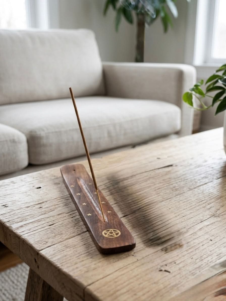 Wooden Incense Stick Holder 20x4 cm – Assorted Spiritual Designs