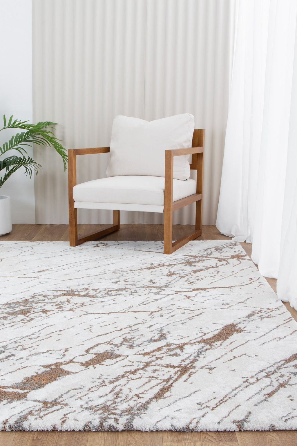 Indulgence Italian Marble Cream Beige Rug - INDU001 styled with furniture